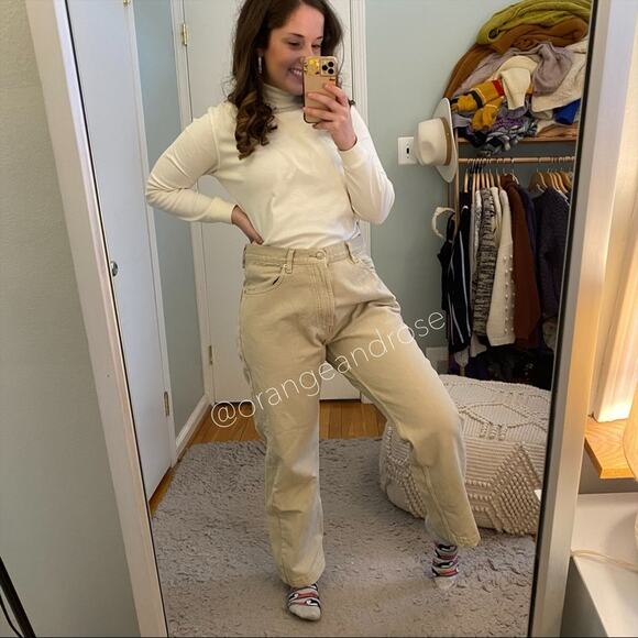 Vintage Levi’s Tan Khaki 505 High Rise Denim Jeans 36x29 Cute Basic Mom - Picture 6 of 11